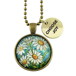 FLORAL WONDERS - Vintage Gold 'CHOOSE JOY' Necklace - Daisy Window (10842)