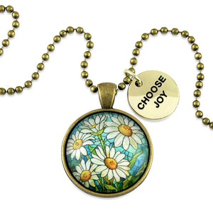 FLORAL WONDERS - Vintage Gold 'CHOOSE JOY' Necklace - Daisy Window (10842)