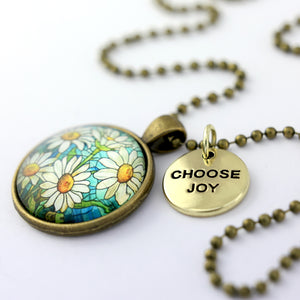 FLORAL WONDERS - Vintage Gold 'CHOOSE JOY' Necklace - Daisy Window (10842)