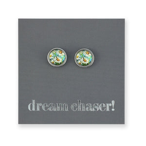 FLORAL WONDERS - Dream Chaser! - 8mm Stainless Steel Circle Studs Silver - DAISY WINDOW  (9906-F)