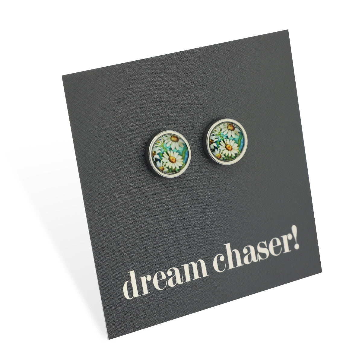 FLORAL WONDERS - Dream Chaser! - 8mm Stainless Steel Circle Studs Silver - DAISY WINDOW  (9906-F)