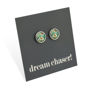 FLORAL WONDERS - Dream Chaser! - 8mm Stainless Steel Circle Studs Silver - DAISY WINDOW  (9906-F)