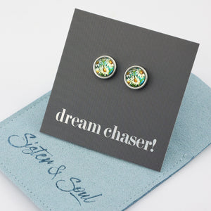 FLORAL WONDERS - Dream Chaser! - 8mm Stainless Steel Circle Studs Silver - DAISY WINDOW  (9906-F)