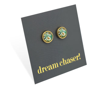 FLORAL WONDERS - Dream Chaser! - 8mm Stainless Steel Circle Studs Gold- DAISY WINDOW  (9906-R)