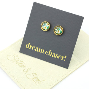 FLORAL WONDERS - Dream Chaser! - 8mm Stainless Steel Circle Studs Gold- DAISY WINDOW  (9906-R)