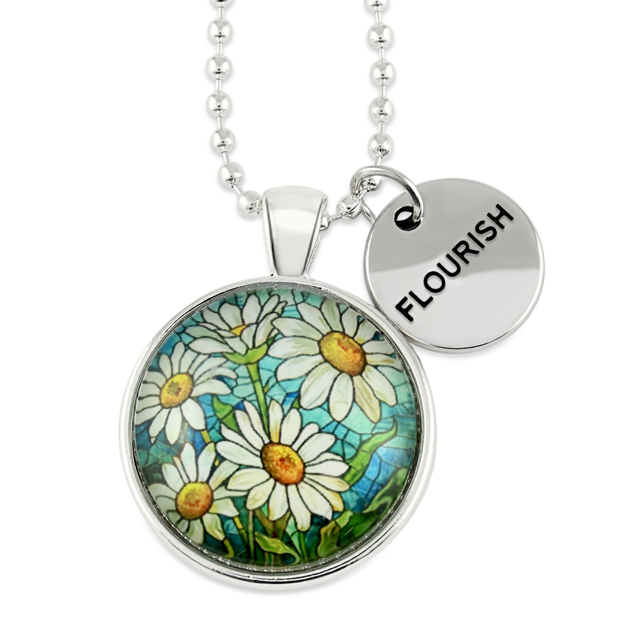 FLORAL WONDERS - Bright Silver 'FLOURISH' Necklace - Daisy Window (10455)