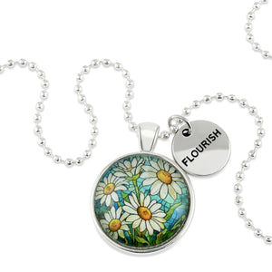 FLORAL WONDERS - Bright Silver 'FLOURISH' Necklace - Daisy Window (10455)