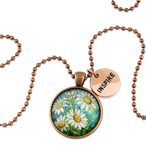 FLORAL WONDERS - Vintage Copper 'INSPIRE' Necklace - Daisy Window (10711)