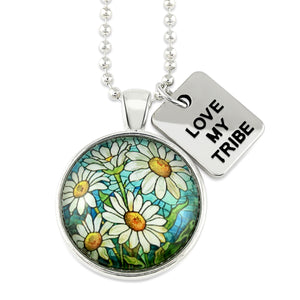 FLORAL WONDERS - Bright Silver 'LOVE MY TRIBE' Necklace - Daisy Window (10643)