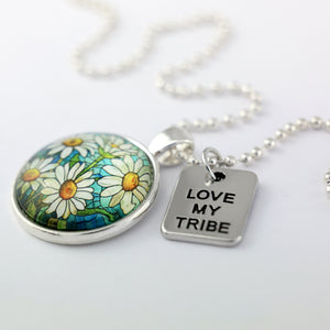 FLORAL WONDERS - Bright Silver 'LOVE MY TRIBE' Necklace - Daisy Window (10643)