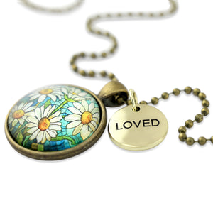 FLORAL WONDERS - Vintage Gold 'LOVED' Necklace - Daisy Window (10613)