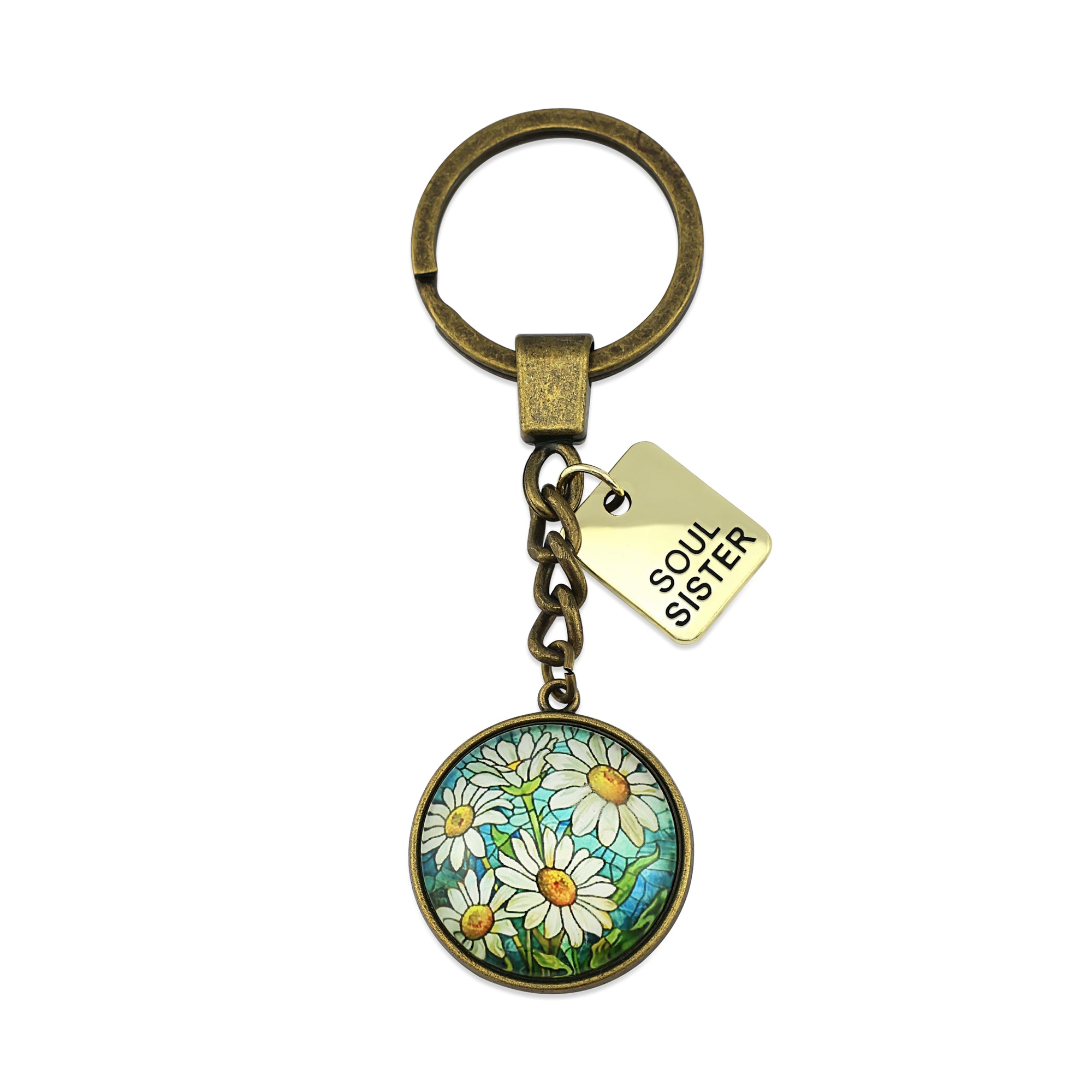 FLORAL WONDERS - Vintage Gold 'SOUL SISTER' Keyring - DAISY WINDOW (12414)