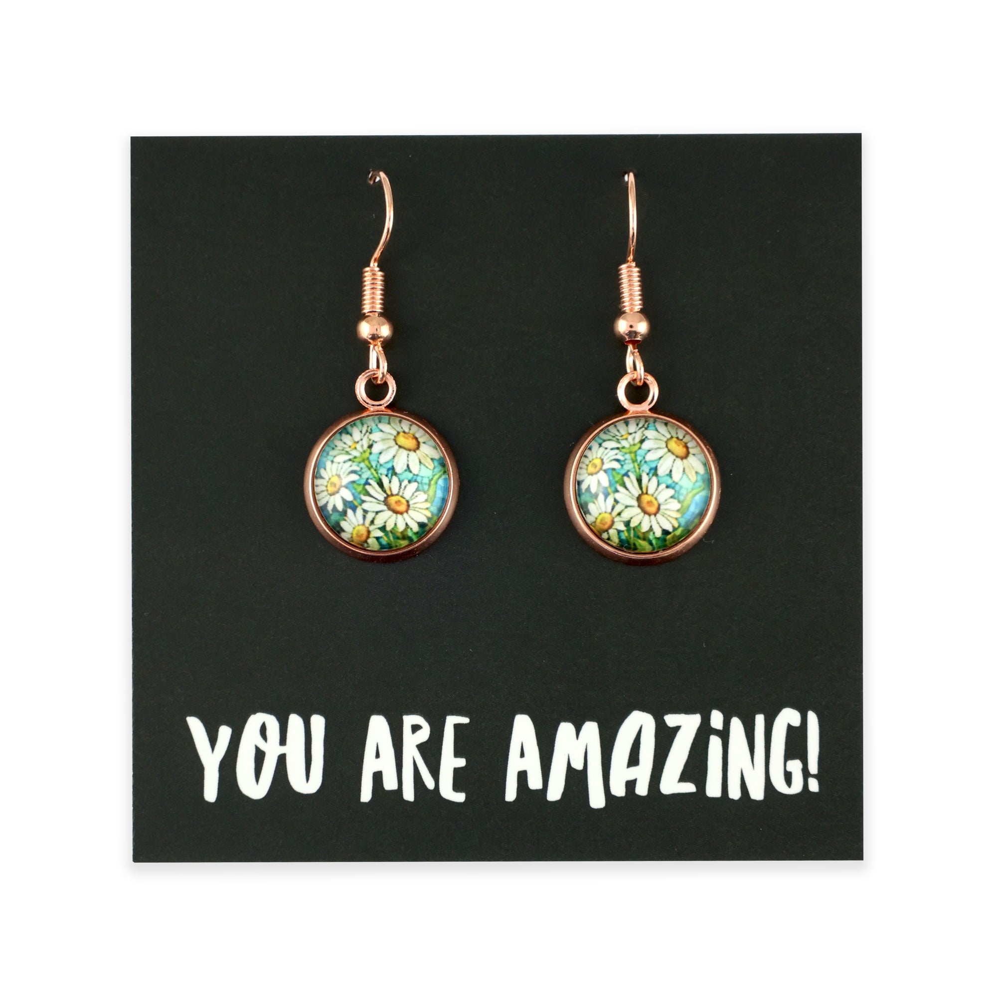 FLORAL WONDERS - DAISY WINDOW - You Are Amazing! - Rose Gold Dangle Earrings - DAISY WINDOW  (11151)