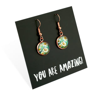 FLORAL WONDERS - DAISY WINDOW - You Are Amazing! - Rose Gold Dangle Earrings - DAISY WINDOW  (11151)