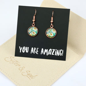 FLORAL WONDERS - DAISY WINDOW - You Are Amazing! - Rose Gold Dangle Earrings - DAISY WINDOW  (11151)