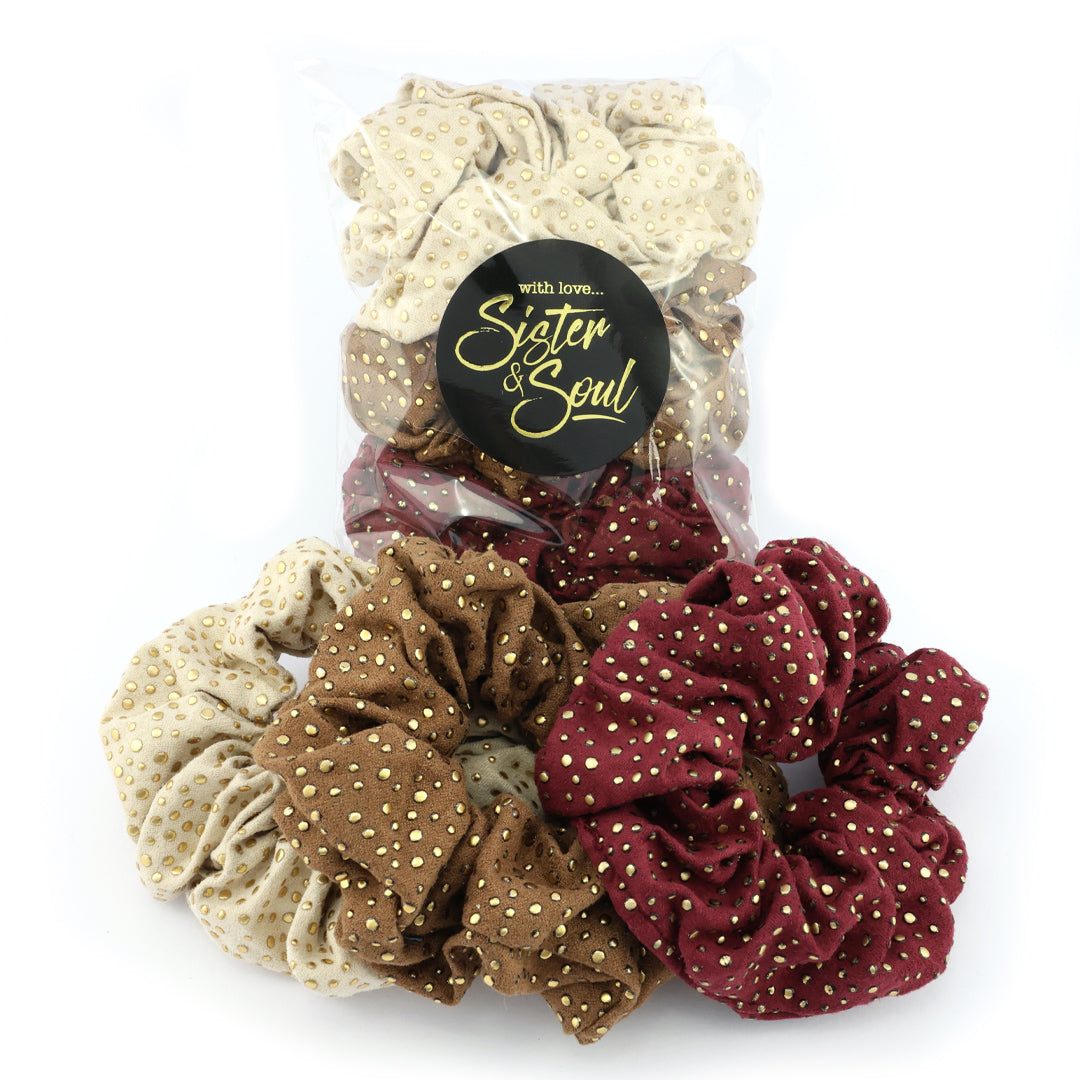 SCRUNCHIES 3 pack - DELUXE VELOUR with Gold feature (S12)