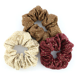 SCRUNCHIES 3 pack - DELUXE VELOUR with Gold feature (S12)