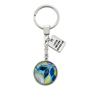 Blue Collection - Vintage Silver 'LOVE NEVER GIVES UP' Keyring - Dolce (10823)