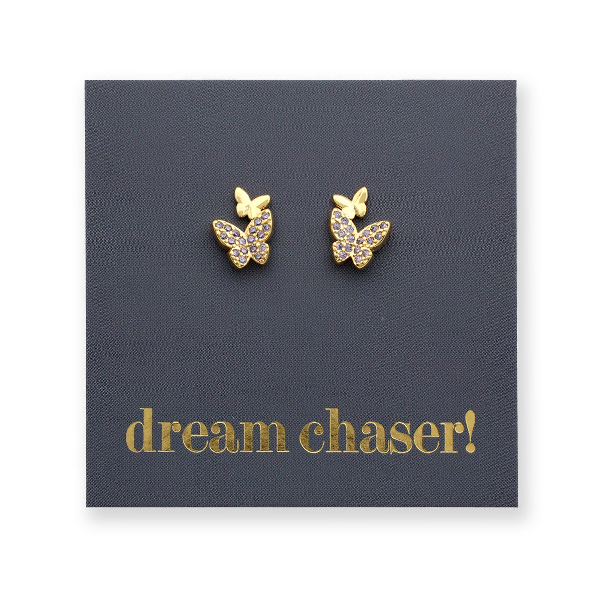 BUTTERFLY DREAM - 18k Gold Sterling Silver Studs with purple CZ - Dream Chaser! (9914-G)