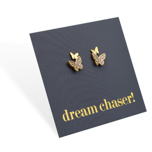 BUTTERFLY DREAM - 18k Gold Sterling Silver Studs with purple CZ - Dream Chaser! (9914-G)