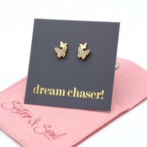 BUTTERFLY DREAM - 18k Gold Sterling Silver Studs with purple CZ - Dream Chaser! (9914-G)