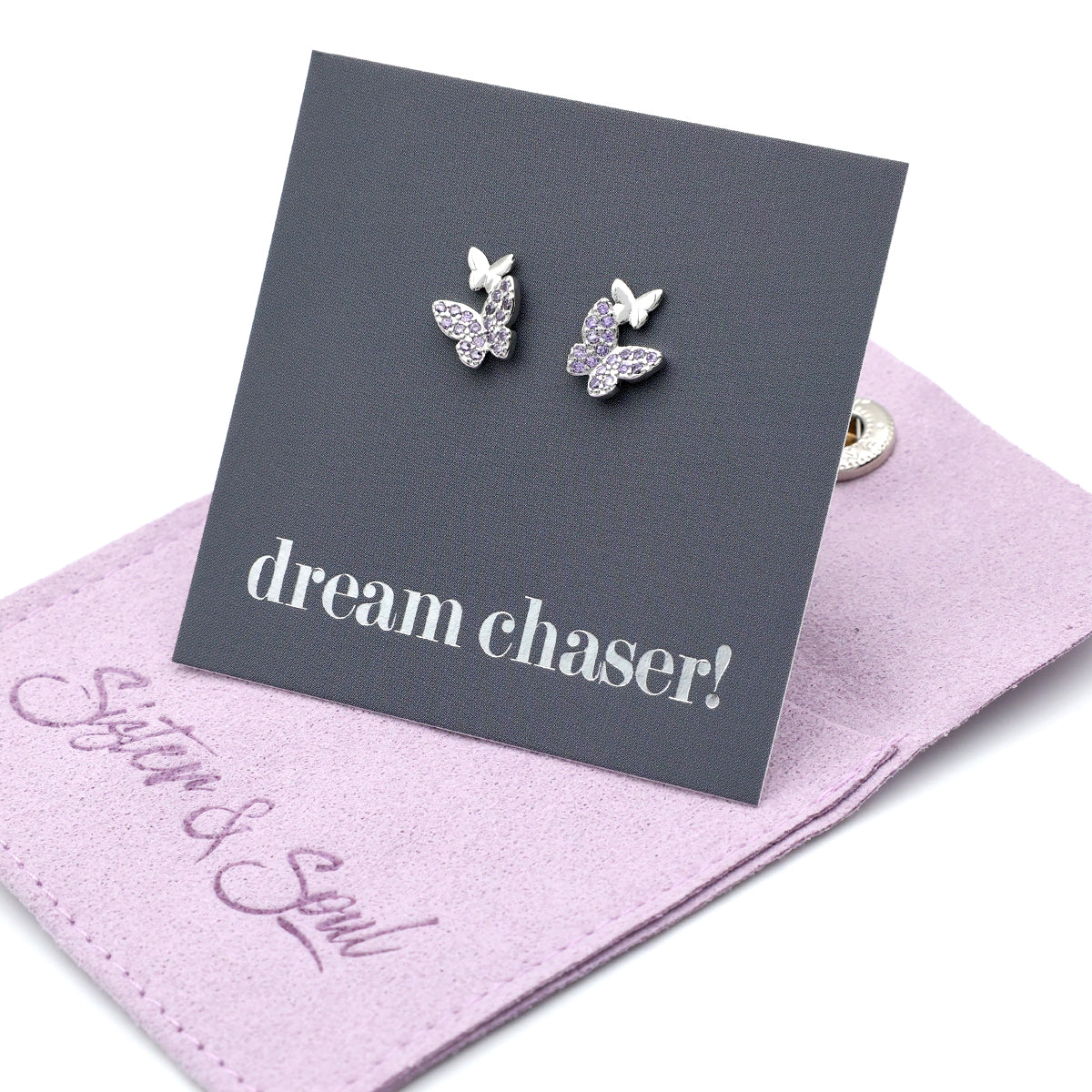 BUTTERFLY DREAM - Sterling Silver Stud with purple CZ - Dream Chaser! (9914-S)