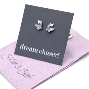 BUTTERFLY DEAM - Sterling Silver Stud with purple CZ - Dream Chaser! (9914-S)