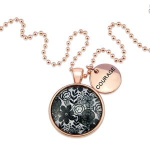 Black & White Collection - Rose Gold 'COURAGE' Necklace - Ebony Bloom (10443)