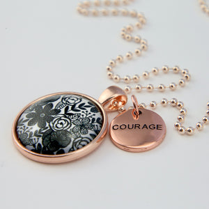 Black & White Collection - Rose Gold 'COURAGE' Necklace - Ebony Bloom (10443)