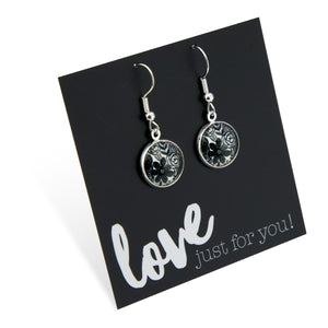 Black & White Collection - Love Just For You - Bright Silver Dangle Earrings - Ebony Bloom (12761)