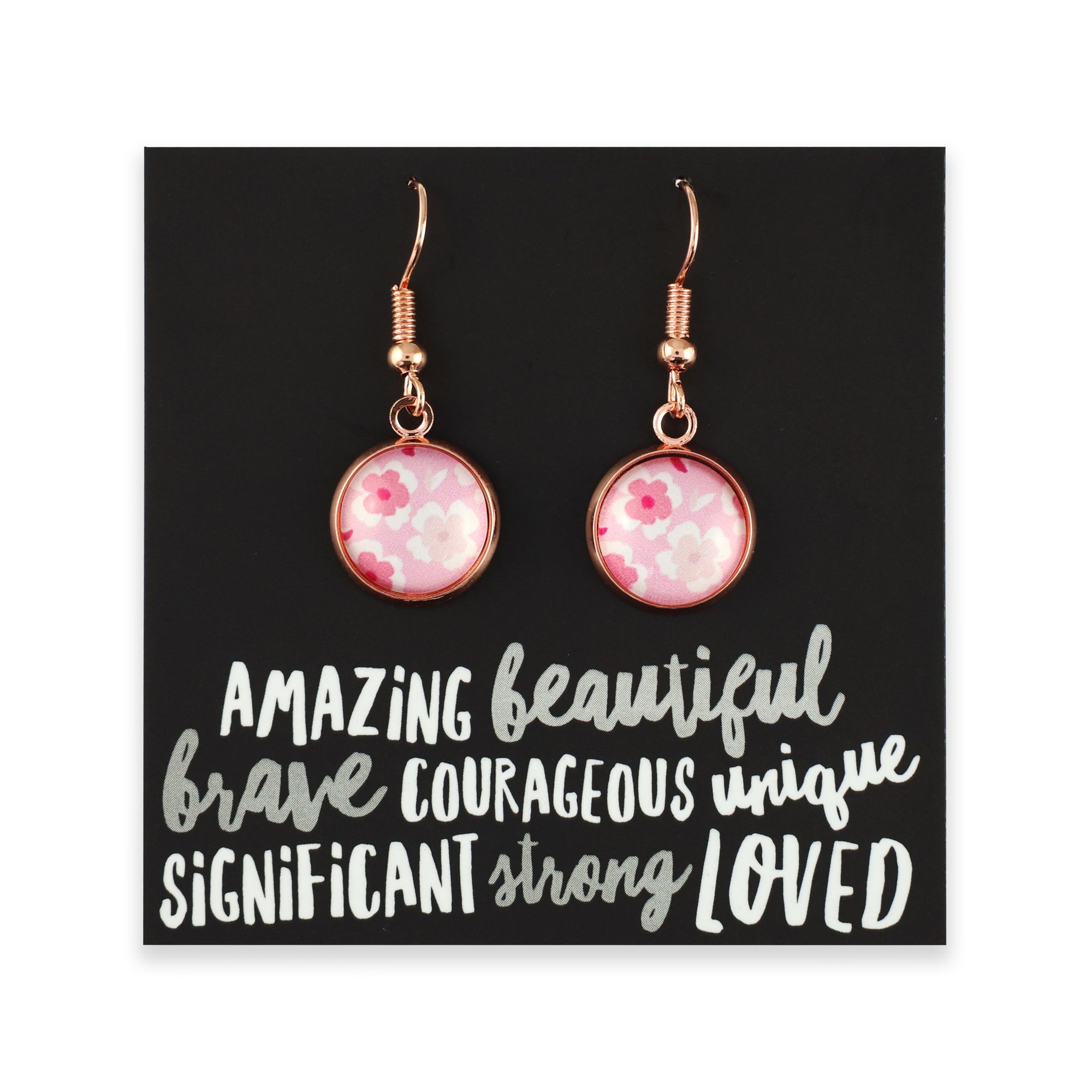 PINK COLLECTION - Amazing Beautiful Brave - Rose Gold Dangle Earrings - Sweet Blooms (11212)