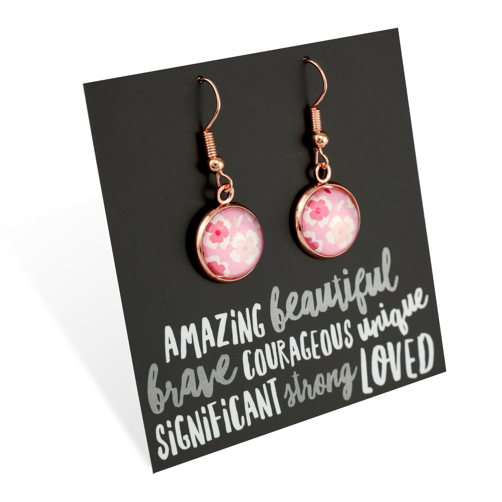 PINK COLLECTION - Amazing Beautiful Brave - Rose Gold Dangle Earrings - Sweet Blooms (11212)