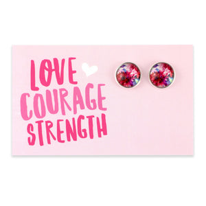 PINK COLLECTION - Love Courage Strength - Bright Silver 12mm Circle Studs - Evie (11245)