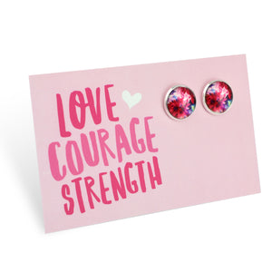 PINK COLLECTION - Love Courage Strength - Bright Silver 12mm Circle Studs - Evie (11245)