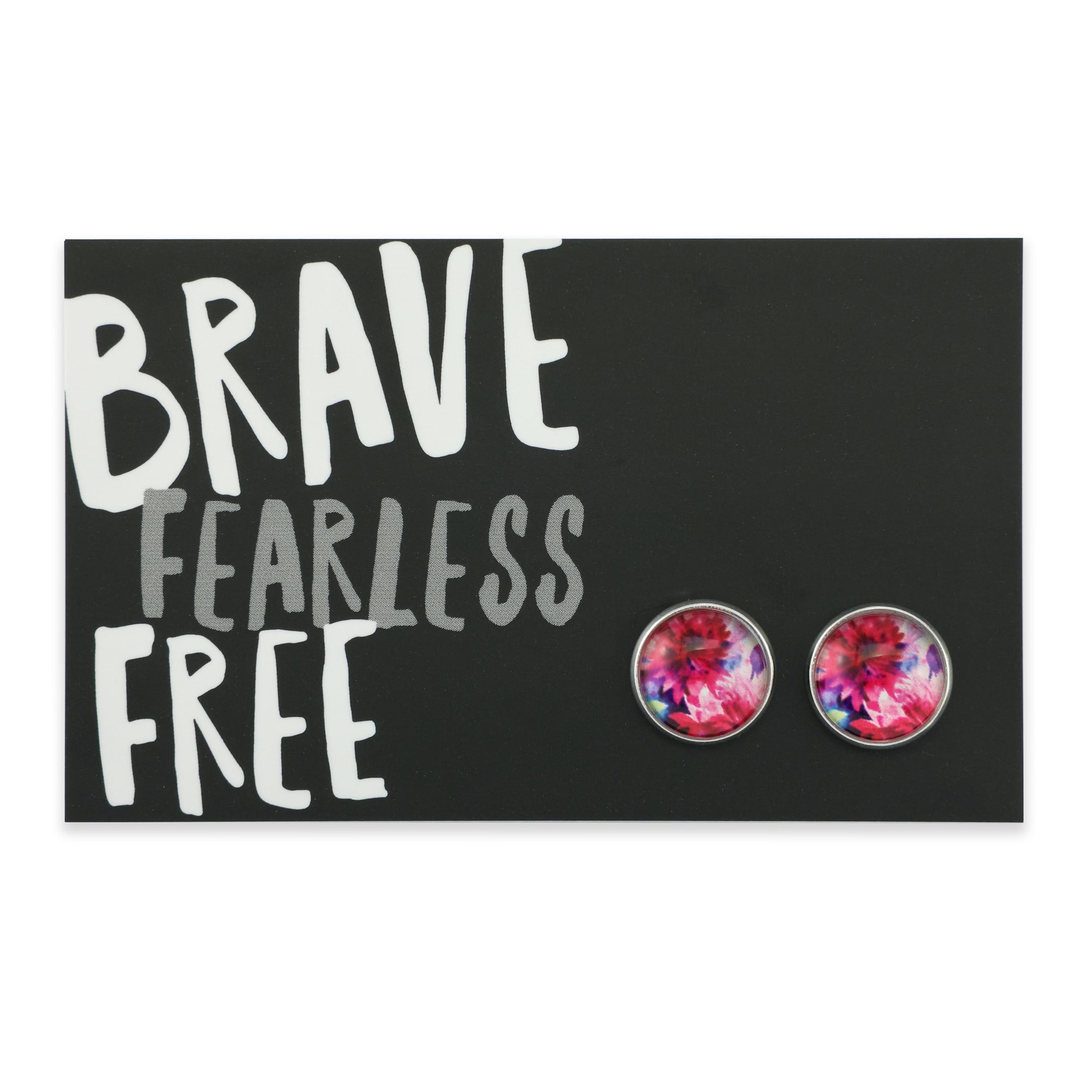 PINK COLLECTION - Brave Fearless Free - Bright Silver 12mm Circle Studs - Evie (11133)