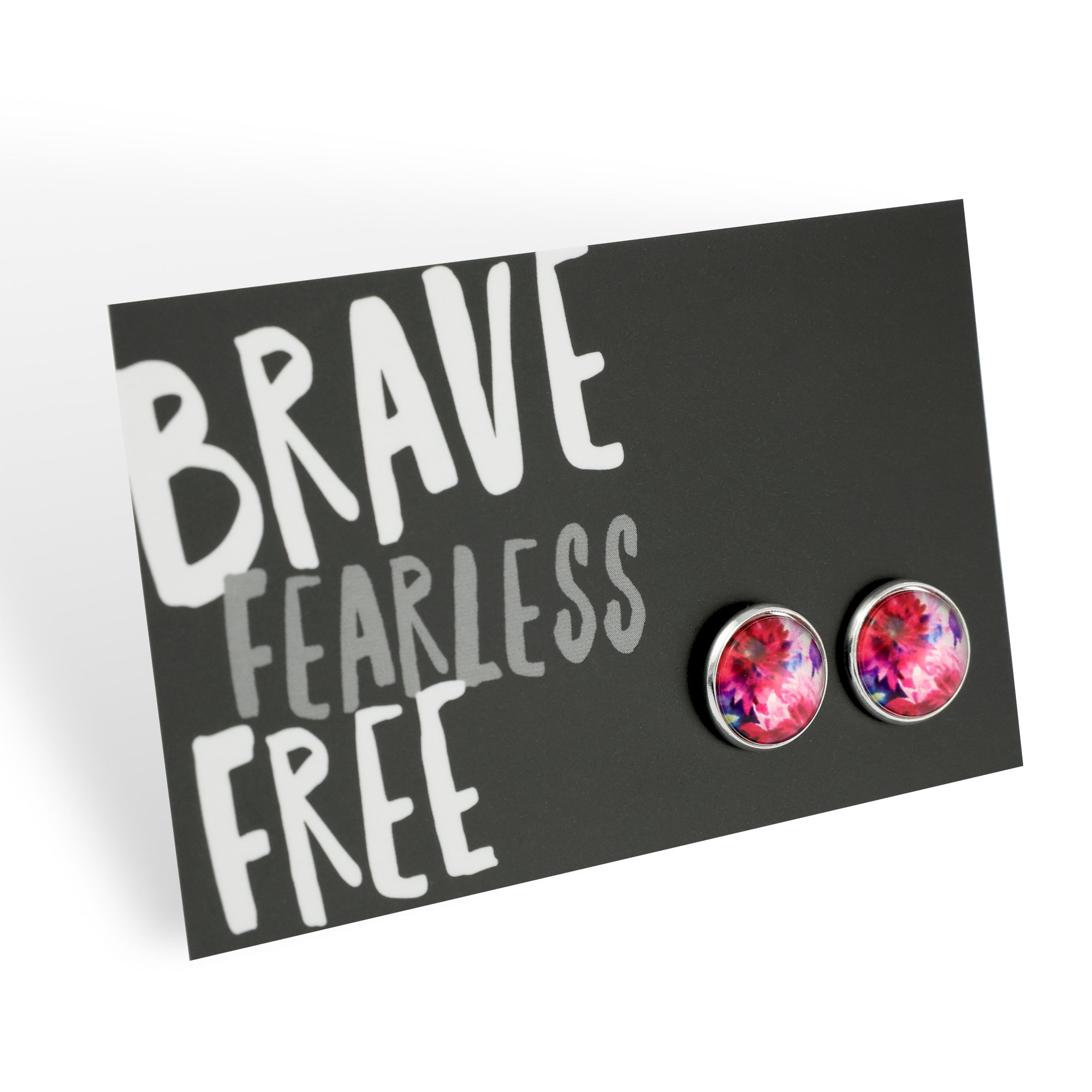 PINK COLLECTION - Brave Fearless Free - Bright Silver 12mm Circle Studs - Evie (11133)