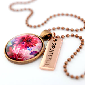 PINK COLLECTION - Vintage Copper 'GRATEFUL' Necklace - Evie (12543)