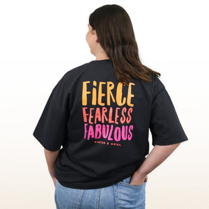 FIERCE FEARLESS FABULOUS - Plus Size - Unisex Washed Black - Long Cut Heavy Tee