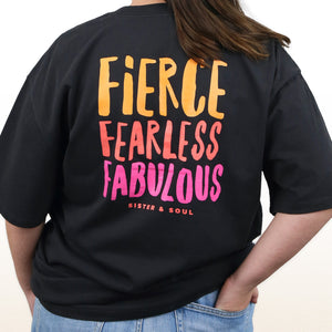 FIERCE FEARLESS FABULOUS - Plus Size - Unisex Washed Black - Long Cut Heavy Tee