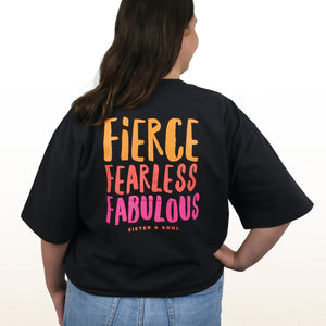 FIERCE FEARLESS FABULOUS - Plus Size - Unisex Washed Black - Long Cut Heavy Tee