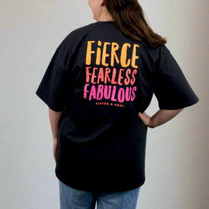 FIERCE FEARLESS FABULOUS - Plus Size - Unisex Washed Black - Long Cut Heavy Tee