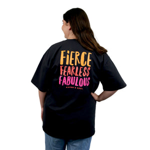 FIERCE FEARLESS FABULOUS - Plus Size - Unisex Washed Black - Long Cut Heavy Tee