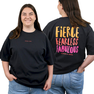 FIERCE FEARLESS FABULOUS - Plus Size - Unisex Washed Black - Long Cut Heavy Tee