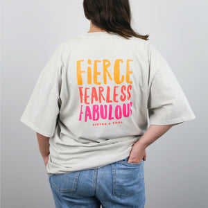 FIERCE FEARLESS FABULOUS - Plus Size - Unisex Washed Bone - Long Cut Heavy Tee