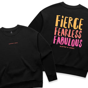 FIERCE FEARLESS FABULOUS - Relaxed Crop Crew Neck Jumper - Black