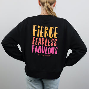 FIERCE FEARLESS FABULOUS - Relaxed Crop Crew Neck Jumper - Black