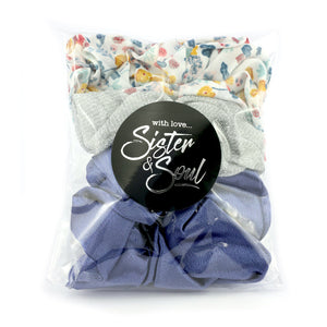 SCRUNCHIES 3 pack - FLORAL BLUE SILVER (S08)