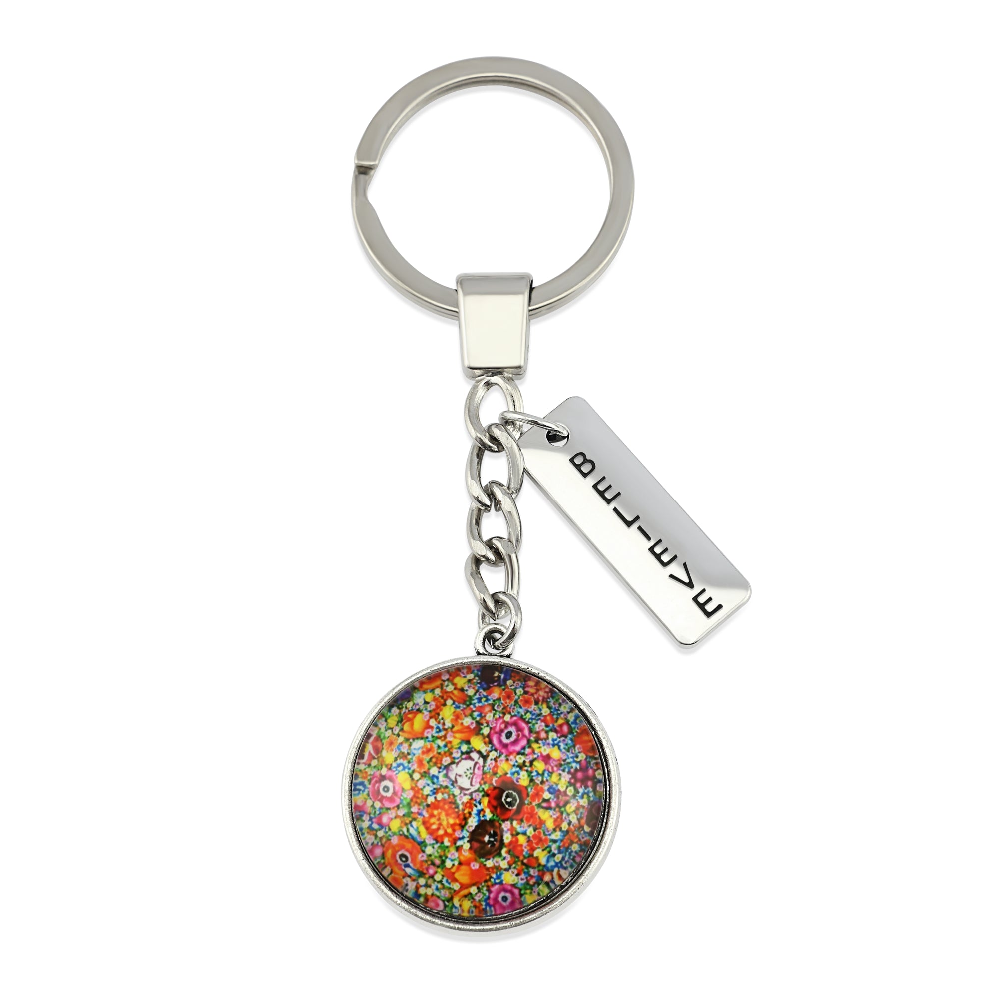 FLORAL WONDERS - Vintage Silver 'BELIEVE' Keyring - FLOWER PATCH (11013)