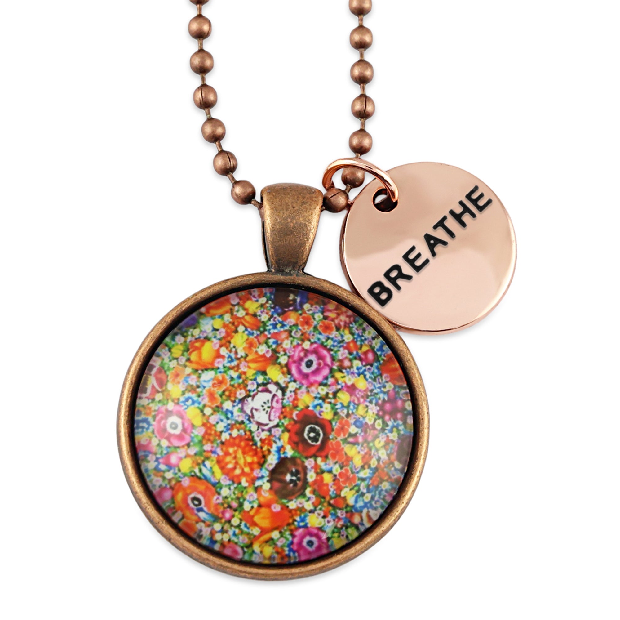 FLORAL WONDERS - Vintage Copper 'BREATHE' Necklace - Flower Patch (10724)