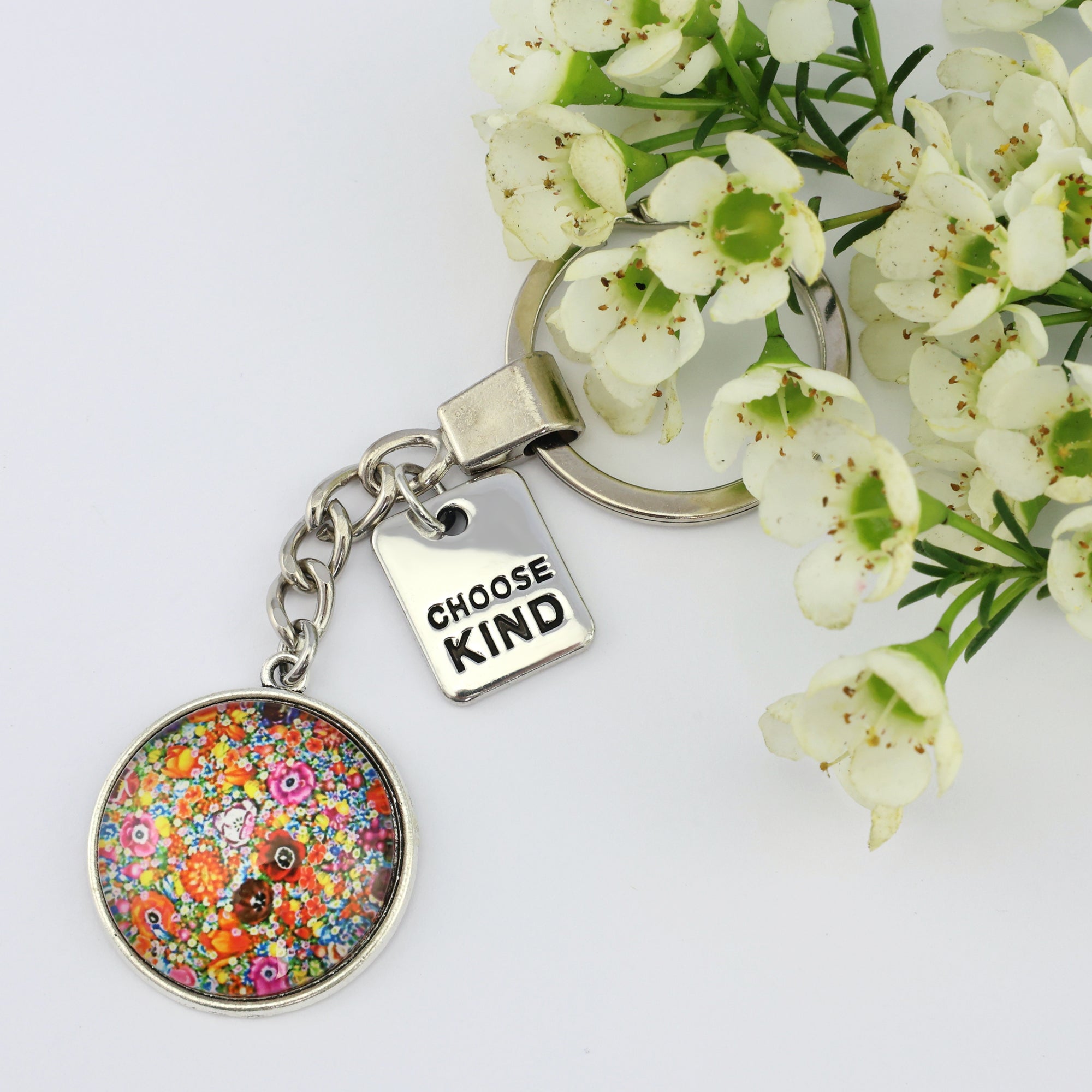 FLOWERPATCH-ChooseKind-VintageSilverKeyring1